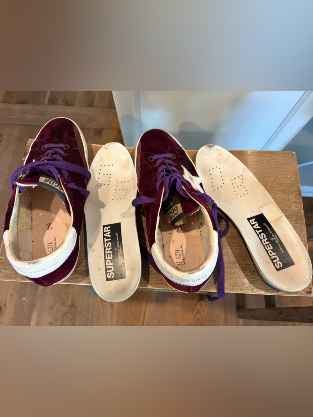 Golden Goose Burgundy Velvet Sneakers 37 6.5 - Picture 10 of 13